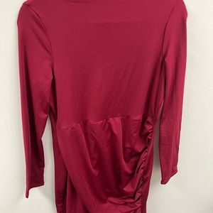NEW! Red Long Sleeve Formfitting Midi Dress with Ruching